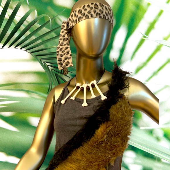 Cave Woman (Jane) Costume Mini Skirt, Top, Headband, Necklace & Bone Size M - Picture 1 of 13